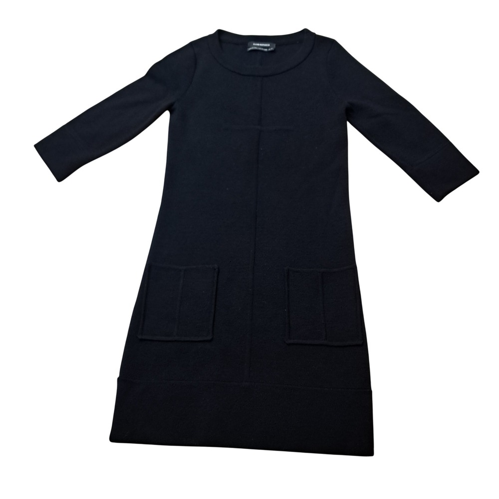 Club Monaco 100% Merino Wool Sweater Dress Womens XS Black Mini Quiet Luxury